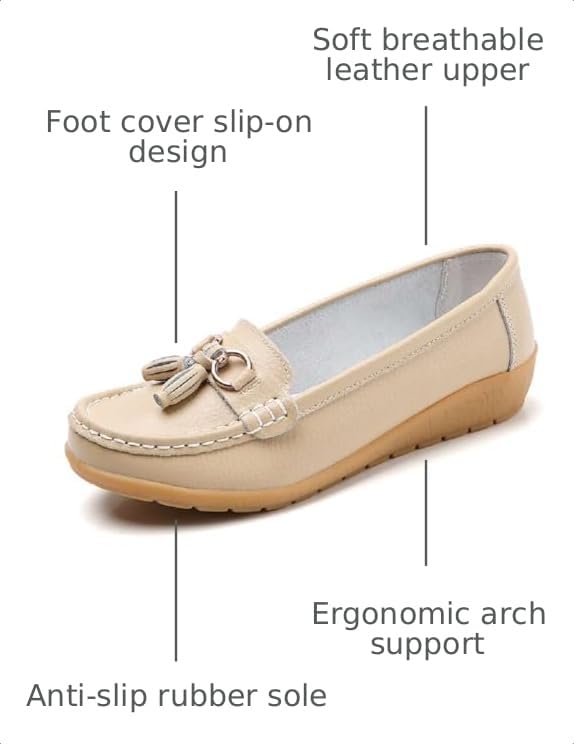 Image of Women's Genuine Leather Platform Loafers Classic Casual Comfort Slip-On Shoes Soft Sole Dress Shoes