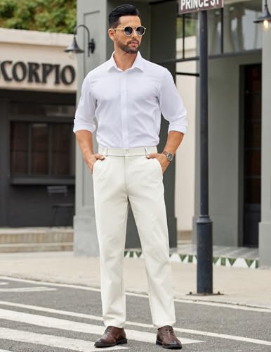 Image of COOFANDY Mens Casual Chino Pants Elastic Waist Classic-Fit Dress Slacks | Hybrid Waistband, Flat Front, Lightweight, Stretchy, Comfortable, Straight Leg, Business Casual Trousers
