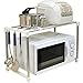 BAOYOUNI Küchenregal Mikrowellenregal Standregal aus Metall Offenen Microwave Holder Rack Multifunktionale Lagerregal Ausziehbarer Länge 50 cm bis 78 cm mit 6 Haken und 1 Stück Transparente Trennwand