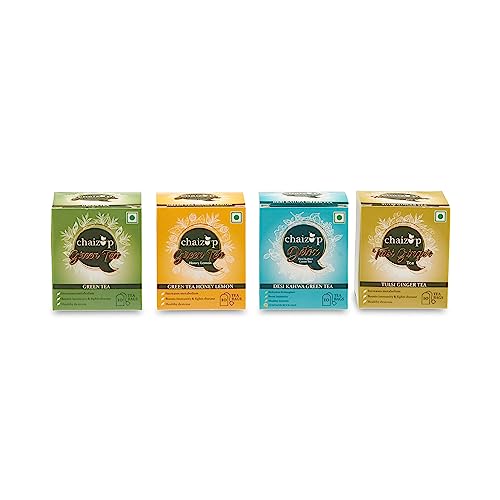 Image of Chaizup Assorted Tea Pack - 40 Tea Bags | Tulsi Ginger, Honey Lemon, Detox Kahwa, Green Tea Flavours | 40 Servings | 4 Packs (10 Flavours Each)