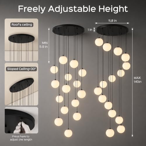 Black Globe High Ceiling Chandelier - 15-Light 360° Statement Focal Point by LFKATFI - Used condition - US$327.03