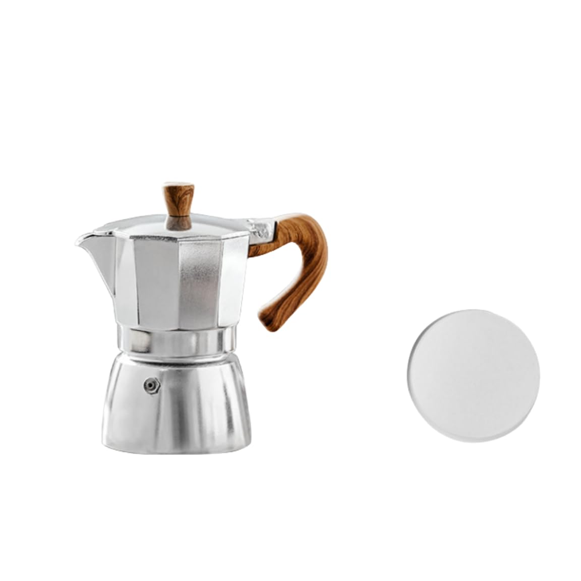 Moka pot, espresso pot, extraction coffee machine, small household coffee maker, hand brewing pot with filter paper (5.7 oz-150 ml) aluminum (Silver, 150ml)