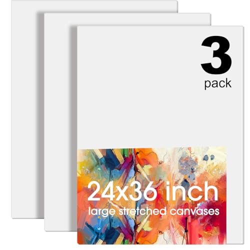 Sherr 6 Pcs 36 x 24 Inch Large Canvas for Painting Cotton Stretched Canvas Blank White Canvases Triple Primed Painting Profile Blank for Watercolor Acrylics Oil