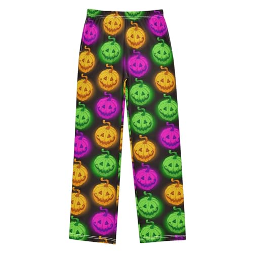 Colorful Pumpkin Pattern Boys Long Pants Soft Trousers Elastic Waist Kids Lounge Bottoms with Pockets S-XL