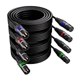 XLR to XLR Cables (60FT Each, 4 Pack), 3 Pin Male to Female Microphone Cable, Balanced Shielded Mic Cord, Color-Coded Rings, Gold-Plated Pins, 22AWG OFC, for Mixer, Speaker, Recording Studio, Podcast