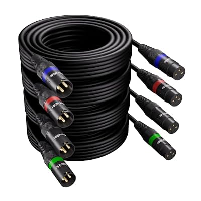XLR to XLR Cables (1FT Each, 4 Pack), 3 Pin Male to Female Microphone Cable, Balanced Shielded Mic Cord, Color-Coded Rings, Gold-Plated Pins, 22AWG OFC, for Mixer, Speaker, Recording Studio, Podcast