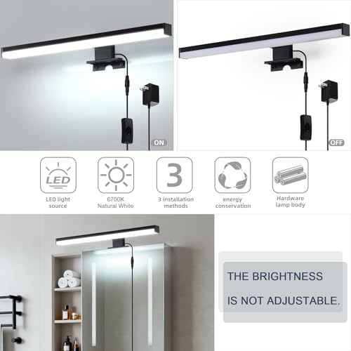 Image of 15.4 inch Plug in Bathroom Light Fixtures Matte Black Vanity Lights,7W LED Picture Light 3 Installation Methods 6700K White-Light Vanity Light Bar Wall Sconce for Bedroom /Living Room /Kitchen
