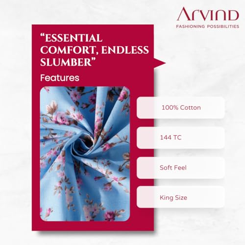 Image of Arvind Bedsheet Set - 100% Cotton Bedsheet for Double Bed (1 King Size Bedsheet with 2 Pillow Covers) Soft Breathable, 144 Thread Count - Slumber -Shade 8(21026-B) | Natural