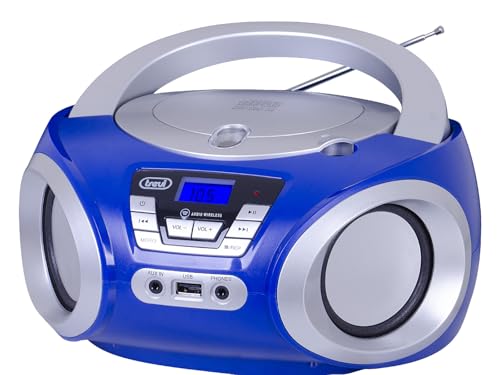Trevi CMP 544 BT Stereo Portatile Wireless con Lettore CD, USB, AUX-IN, Boombox Compatto con Display LCD Retroilluminato e Doppia Alimentazione Rete/Batteria, Bianco