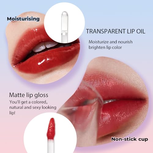 Image of 2-in-1 Matte Liquid Lipstick & Clear Lip Gloss, Long Lasting Waterproof Smudge Proof 24 Hour Lip Color Stain, Non Stick & Non Fading, Vegan Matte Makeup Lip Stain for Women, Classic Red #06