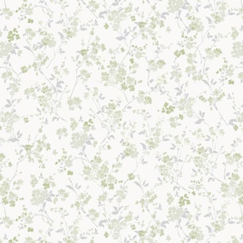 Fiula Floral Peel and Stick Wallpaper Vintage Wallpaper 78.7"×17.3" Sage Green Floral Wall Paper Peel and Stick Cherry Blossom Contact Paper for Nursery Bathroom Kitchen Self-adhesive Vinyl Waterproof
