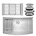Firebird 33" x 22" x 9" Apron Farmhouse Handmade Stainless Steel Single Bowl Kitchen Sink w/ Drain Strainer Kit Adjustable Tray