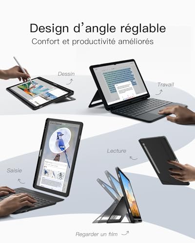 Clavier Azerty Samsung Galaxy Tab S9 FE Support Stylet Idéal Télétravail et Café - 4
