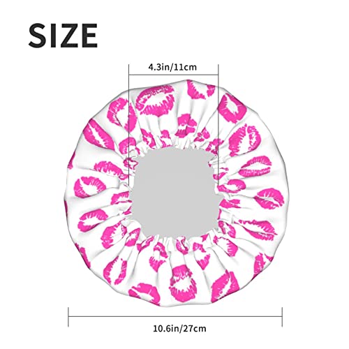 Pink Lips Kiss Prints Shower Caps For Women Reusable Waterproof Women Shower Caps Reusable Peva Lining Hair Cap For Shower Double Protection Layers Elastic #TOP5