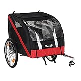PawHut Hundeanhänger Fahrradanhänger Hundetransporter geländegängig Hunde Fahrrad Anhänger für Hunde Wetterfestes Oxford-Gewebe Stahlrahmen 145 x 80 x 87 cm Schwarz+Rot