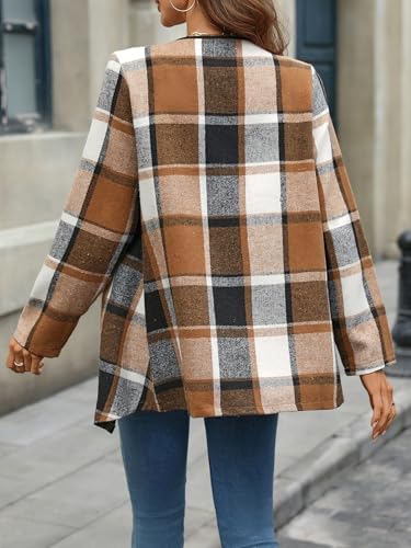 Womens Long Cardigan Open Front Buffalo Plaid Shirt Knitted Coat Outwear Sweater4