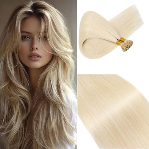 Rich Choices I Tip Hair Extensions Human Hair,100 Strands 0.5g/Strands,100% Real Remy Human Hair Extension Pre Bonded Keratin Stick In Hair Extensions Hair Piece For Women 18 Inch #60 Platinum Blonde