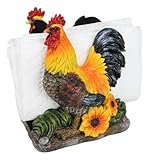 Ebros Gift Farm Morning Crow Rooster Dinner Napkin Holder Figurine 6' Tall Rustic Western Table Decorative Accent Centerpiece Of Chickens Roosters (1)
