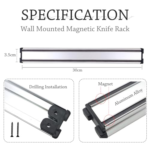 Magnetic Knife Holder for Wall, 30cm Aluminum Alloy Knife Holder Magnetic Strip, Space Saving Wall Mounted Knives Rack - Image 3