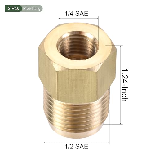 Image of YOKIVE 2 Pcs Pipe Fitting, Brass Tube Adapter Connectors, Great for Hydraulic Applications (1 /2 SAE Flare Male & 1 /4 SAE Female)