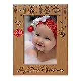 2017 Inlaid Ornament - My First (1st) Christmas Engraved Natural Wood Picture Frame (4x6 Vertical)