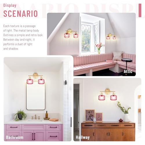 Image of Vintage Wall Light Brass Vanity Light Bathroom Light Fixtures 2-Light Wall Sconce with Purple Globe Glass Shades Vanity Lighting for Stairwell Living Room Bedside Bedroom