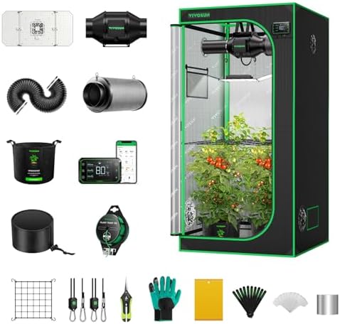 VIVOSUN GIY Smart Grow Tent System 3x3, WiFi-Integrated Grow Tent Kit, with Automate Ventilation and Circulation, Schedule Full Spectrum 200W LED Grow Light, and GrowHub E42A Controller