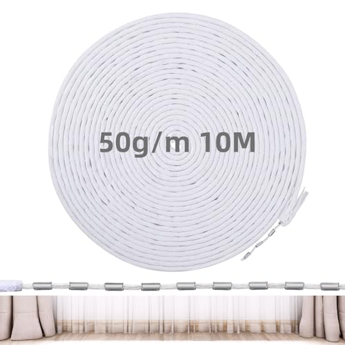 Yimomoyi 10 Meter Curtain Heavy Lead Weight Tape, Curtain Lead Tape, Curtain Lead Wire, Mosquito Net Gauze Curtain Weight Wire for Curtains, Drapery, Fabrics, Nets, 50G