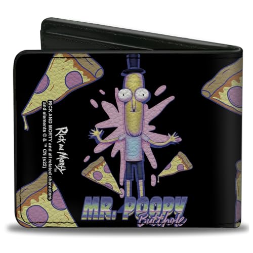 Buckle-Down Wallet Bifold PU Rick and Morty Mr Poppy Pizza Pose Black