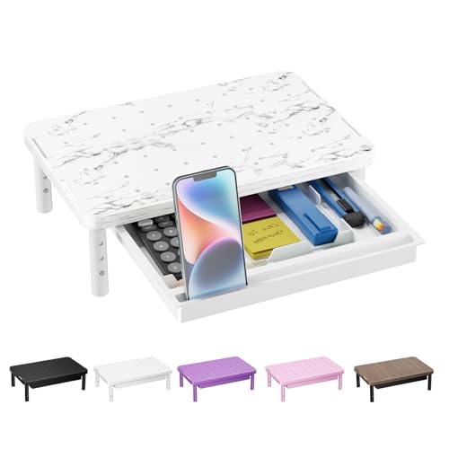 Image of WALI Computer Monitor Stand with Storage, Desk Monitor Riser 3 Height Adjustable, Laptop Riser with Airflow Vents, Desk Organizer for Computer, Laptop, Printer (PTT002-M), 1 Pack, Marble