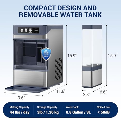 Image of Nugget Ice Maker Countertop, 44lbs /24H with 0.8 Gallon Tank, Chewable Soft Pellet Ice Ready in 5 Mins, Stainless Steel Countertop Ice Maker with Self-Cleaning for Home, Office, RV