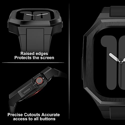 Image of Luxury Metal Case with Band Compatible for Apple Watch 44mm 45mm 46mm 49mm,Men Rugged Protective Bumper Cover with Soft Silicone Strap for iWatch Series 11 /10 /9 /8 /7 /6 /SE3 /SE2 /SE /5 /4 and Ultra 3 /2 /1 49mm