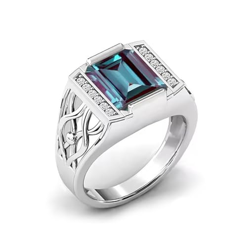 10K 14K 18K Gold 4 Carat Mens Gemstone Engagement Rings Emerald Cut Gemstone Rings for Men Large Promise Ring with 0.15cttw Side Moissanite Size 4-132