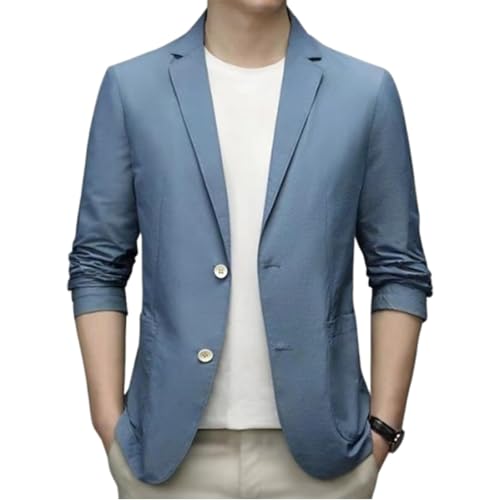Kyayu Jacket, Men's Lightweight Summer Ice Silk Cool Casual Stretch Fit Button Business Lapel Blazer with Pockets