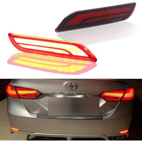 GTINTHEBOX 3D Optic LED Rear Bumper Reflectors Brake Tail Lights and Sequential Turn Signal Lamps for 2018 2019 2020 2021 2022 2023 2024 Toyota Camry - Red Lens Cover