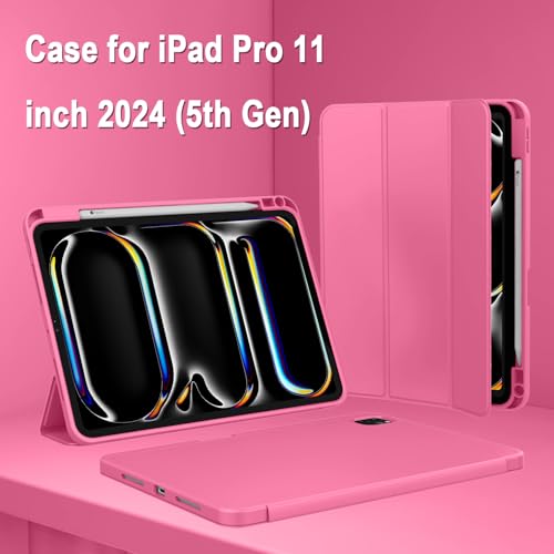 Image of ZryXal New iPad Pro 13 Inch Case (M5) 2025 / (M4) 2024 with Pencil Holder, Smart iPad Case [Support Pencil Pro and Pencil (USB-C)], Support Touch ID and Auto Wake /Sleep (New Peach Red)