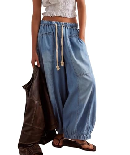 Kedera Women Mid Rise Barrel Jeans Loose Baggy Vintage Wide Leg Elastic Denim Pants Fashion Boyfriend Jeans