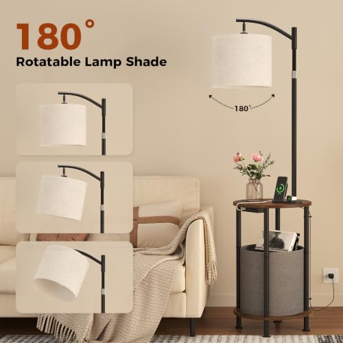 Vermezor Floor Lamp with Table,Nightstand with Charging Station Living Room - image 7