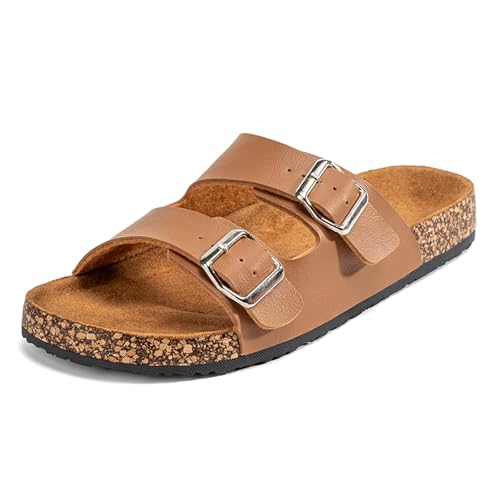 Men’s Cork Footbed Sandals: Arch Support - Adjustable Double Buckle Slip-On Comfort Slides for Casual Summer Wear Beach