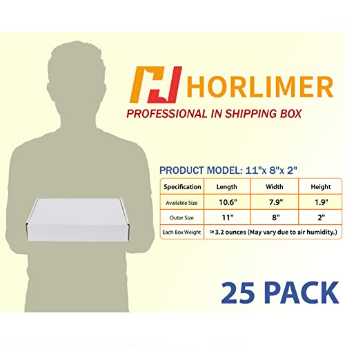 Horlimer 11X8X2 Inches Shipping Boxes Set Of 25, White Corrugated Cardboard Box Literature Mailer #TOP1