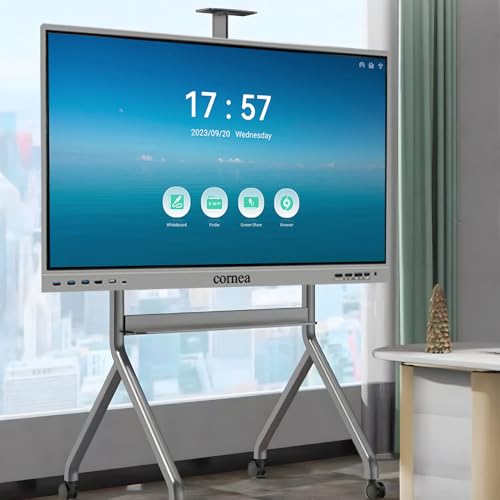Image of Cornea 55 Inches 4K UHD Touch Screen LED TV UltraTouch Display Interactive Flat Panel with Monitor 3840x2160 Pixels 8GB 128GB with Display Stand Heavy Duty Adjustment Floor TV Trolley with Brackets.
