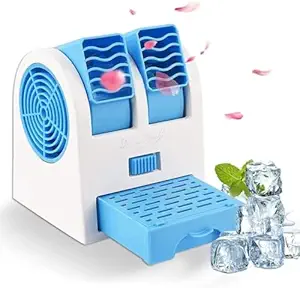 AAKICHI Mini Cooler AC USB and Battery Operated Air Mini Water Air Cooler Cooling Fan Duel Blower with Ice Chambe Perfect for Temple,Home,Kitchen USE, Study Many (MULTI COLOR)