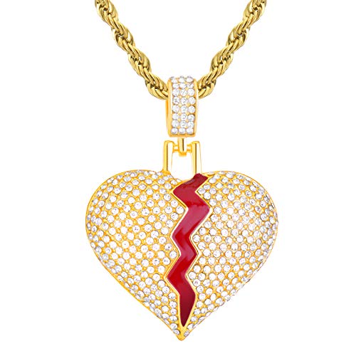 metaltree98 Gold Silver Tone Iced Out Broken Heart Pendant 24 inch Chain Necklace HC 16875