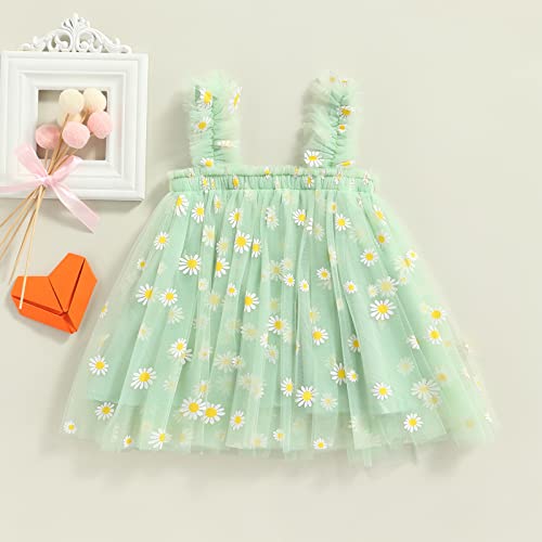 Mubineo Toddler Baby Girl Flower Tulle Tutu Dress Strappy Princess Dresses Sundress (Green Daisy, 6-12 Months) #TOP1