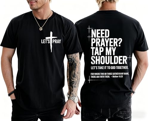 Christian Shirts for Men Need Prayer Tap My Shoulder T-Shirt Christian Cross Faith Religious Jesus Tshirts Women Black