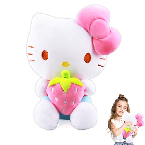 Hello Cat Peluche Gato Peluche 30 cm, Tela Suave y Acolchado de Algodón PP, Peluches de Animales Kawaii, Figura de Peluche Juguetes, Cumpleaños Regalo para Fans y Niños, Fiesta de Navidad (Pink-A)