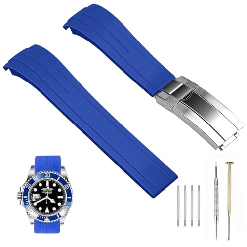 SINAIKE 22mm Silicone Watch Band Black Rubber Watch Bands, Tapered Curved End Watch Strap for Moonswatch, No Gap Watch Replacement for Men Women with Classic Diving Buckle Blue by SINAIKE - Used condition - US$25.64
