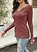 Women's V Neck Waffle Knit Henley Tops Casual Long Sleeve Pullover Sweater Blouses (Rose Red, Large)