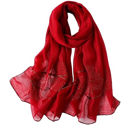 WINCESS YU Women Mulberry Silk Scarf Lightweight Embroidered Floral Shawl Wraps Beach Gauze Blanket Shawl for All Season