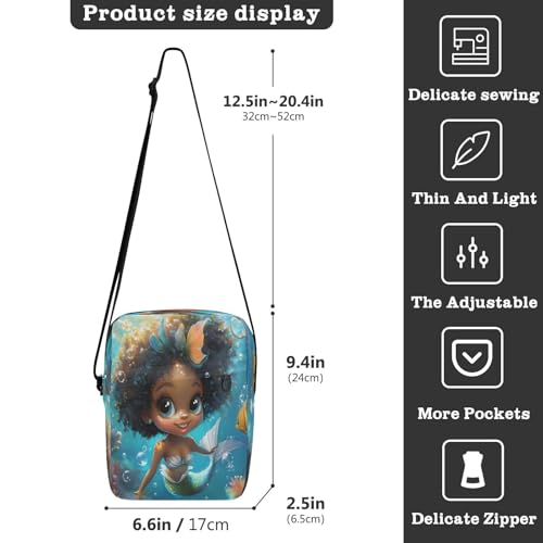 Crossbody Bag African American Black Girl Mermaid Princess Messenger Bag for Women Men Purse Shoulder Bag Satchel Bag with Adjustable Strap 214B88153
